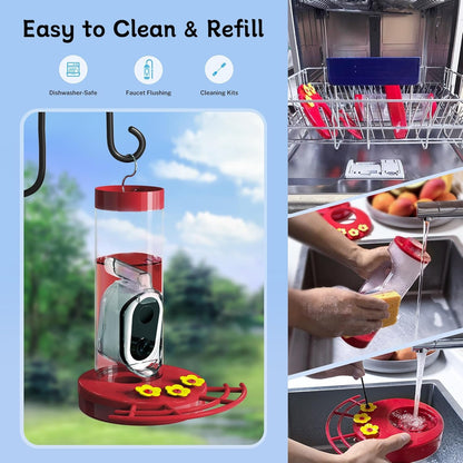 Hummingbird Feeder Camera Solar WiFi Smart AI Motion Detection 20oz