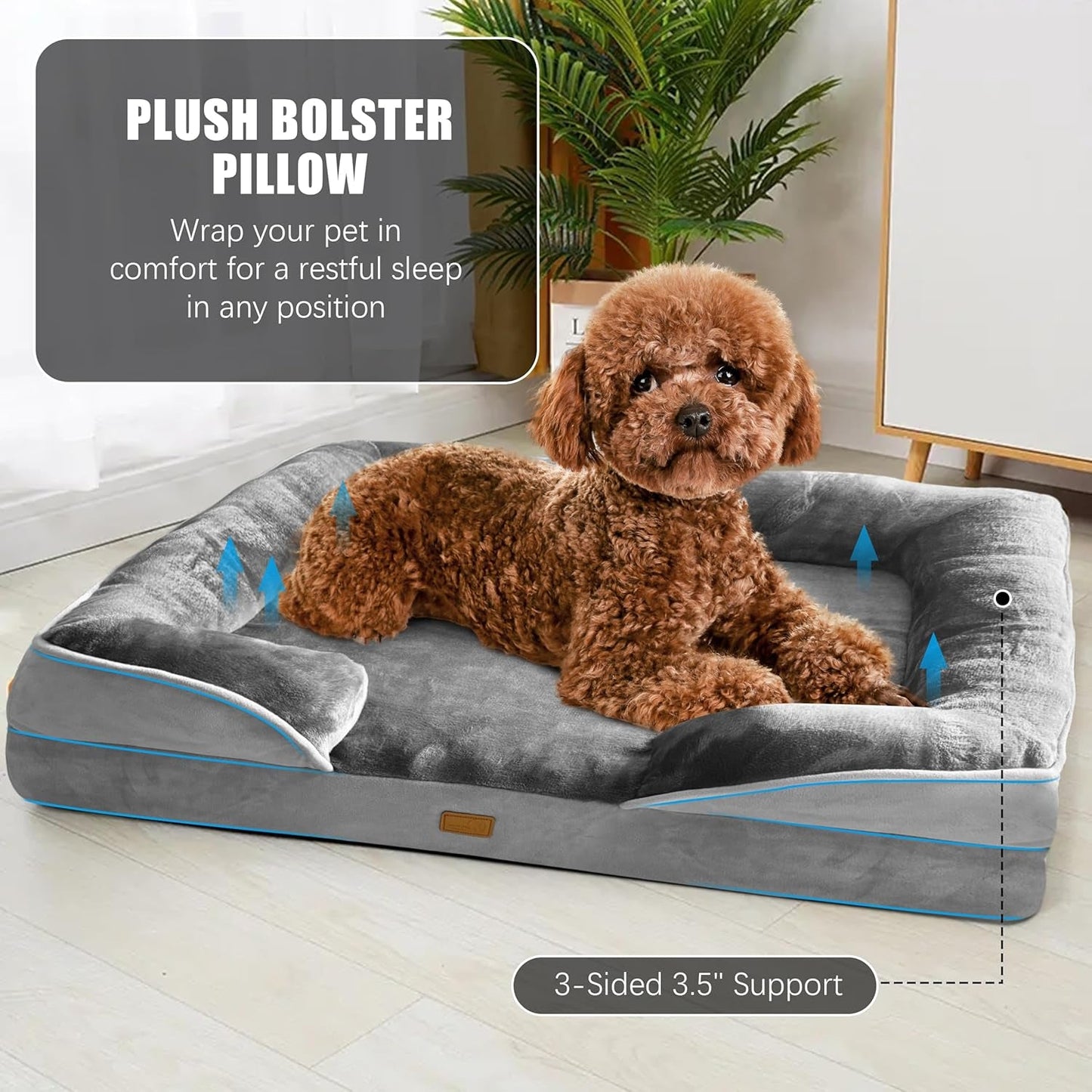 Orthopedic Dog Bed Sofa with Bolster Washable Cover Waterproof Liner