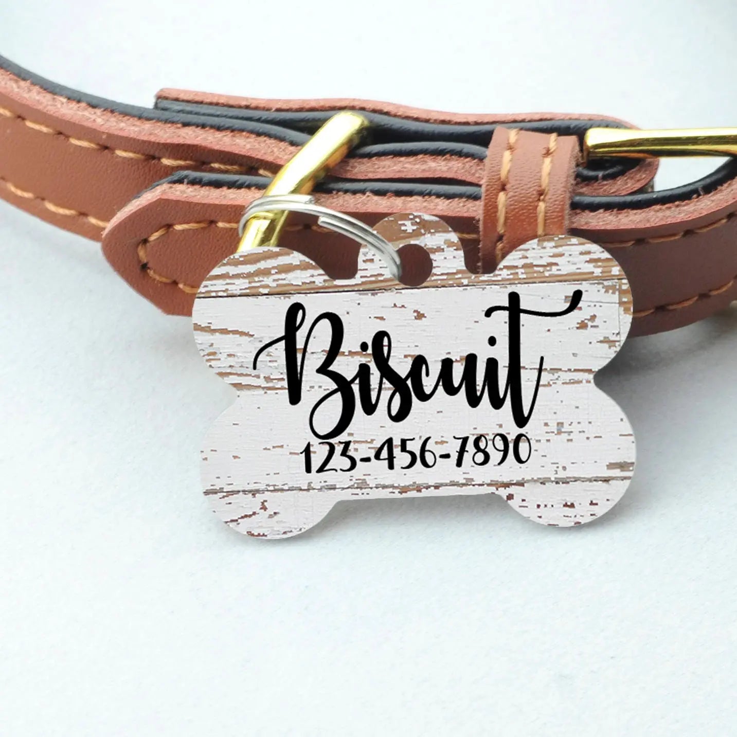 Pet ID Tag, Weathered Wood Pattern Custom Dog Name Tag, personalized dog tag, wood texture pet id tag, woodgrain dog name tag