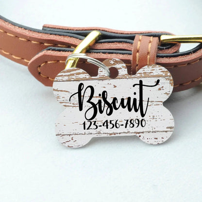 Pet ID Tag, Weathered Wood Pattern Custom Dog Name Tag, personalized dog tag, wood texture pet id tag, woodgrain dog name tag