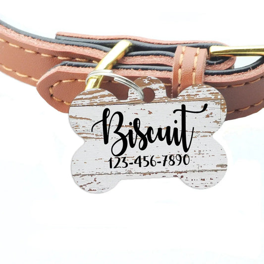 Pet ID Tag, Weathered Wood Pattern Custom Dog Name Tag, personalized dog tag, wood texture pet id tag, woodgrain dog name tag