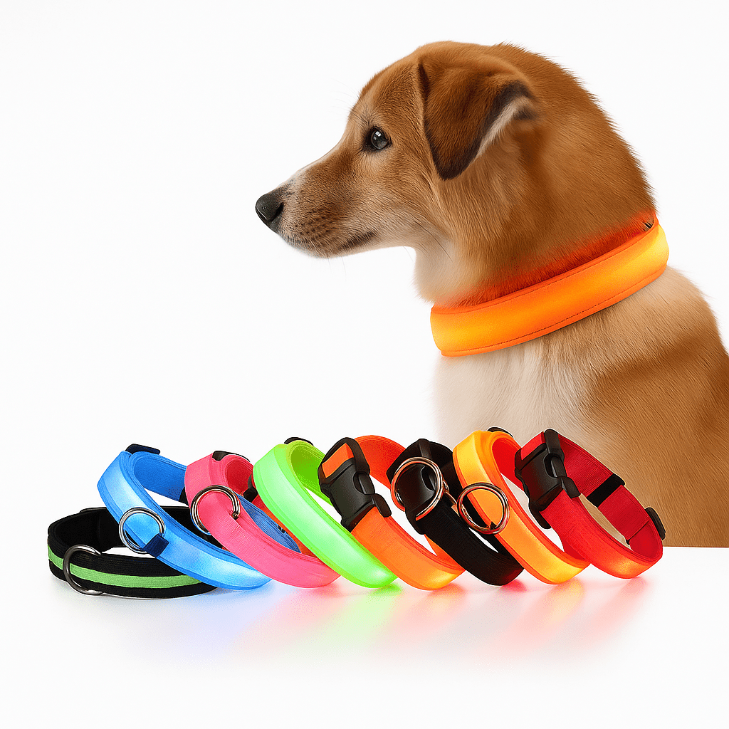 LED Dog Collar | Nylon Light-Up Safety Collar with Reflective Glow and 3 Flashing Modes