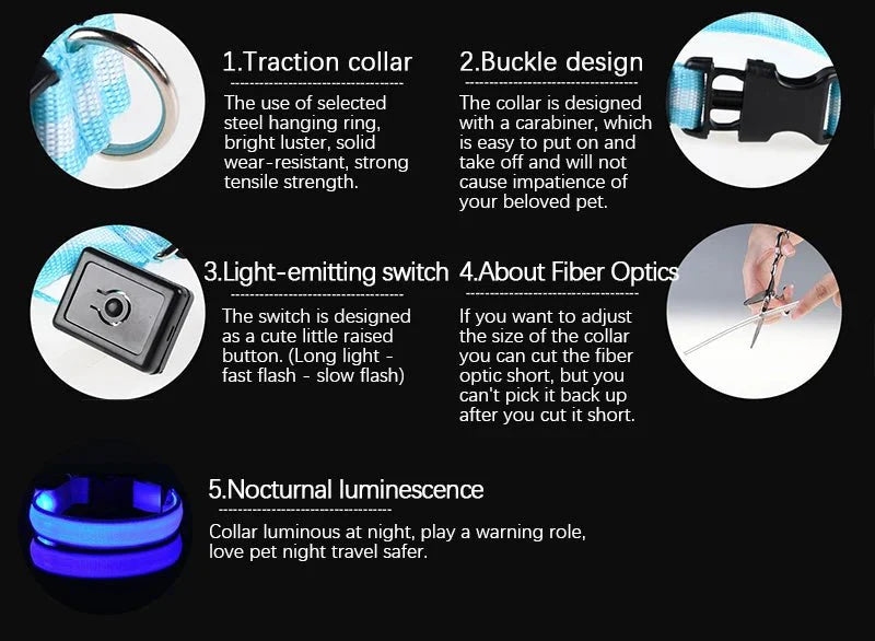 LED Dog Collar | Nylon Light-Up Safety Collar with Reflective Glow and 3 Flashing Modes