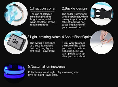 LED Dog Collar | Nylon Light-Up Safety Collar with Reflective Glow and 3 Flashing Modes