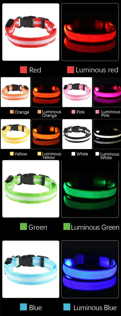 LED Dog Collar | Nylon Light-Up Safety Collar with Reflective Glow and 3 Flashing Modes