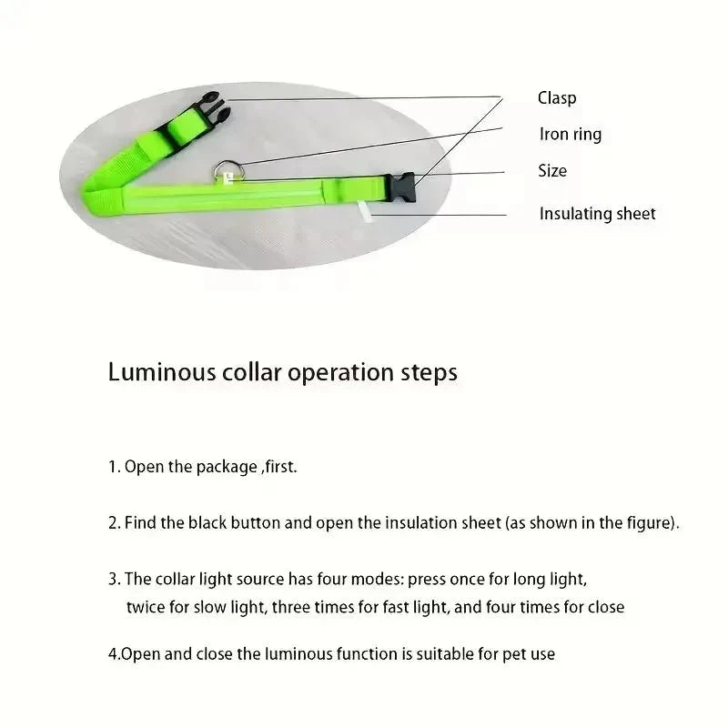 LED Dog Collar | Nylon Light-Up Safety Collar with Reflective Glow and 3 Flashing Modes