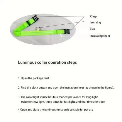 LED Dog Collar | Nylon Light-Up Safety Collar with Reflective Glow and 3 Flashing Modes