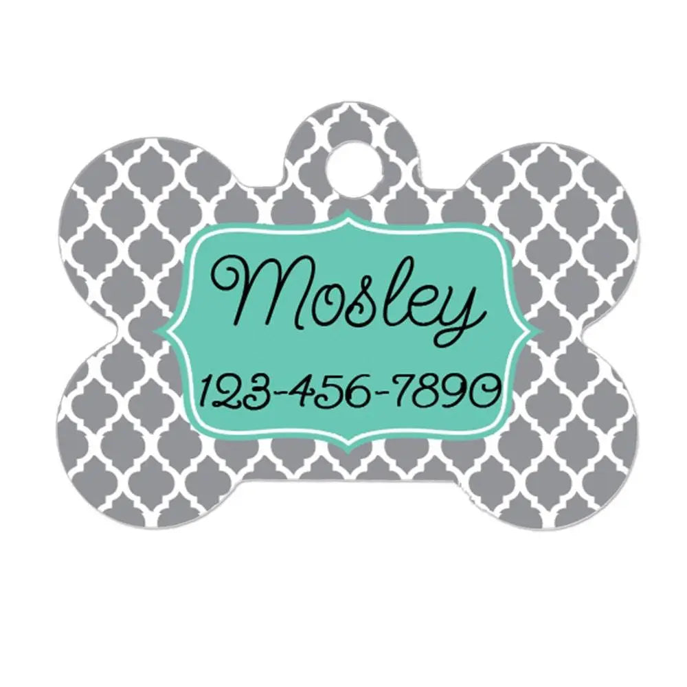 Personalized Dog Tag - Dog ID Tag - Personalized Bone Dog Tag - Pet Gift - Custom Pet ID Tag - Gray Mint