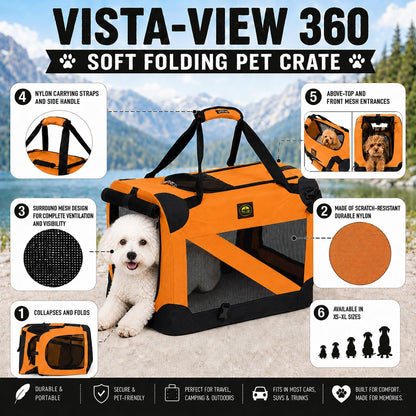Pet Life ® '360° Vista View' Zippered Soft Folding Collapsible Durable Metal Framed Pet Dog Crate House Carrier