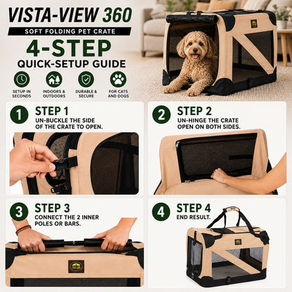 Pet Life ® '360° Vista View' Zippered Soft Folding Collapsible Durable Metal Framed Pet Dog Crate House Carrier