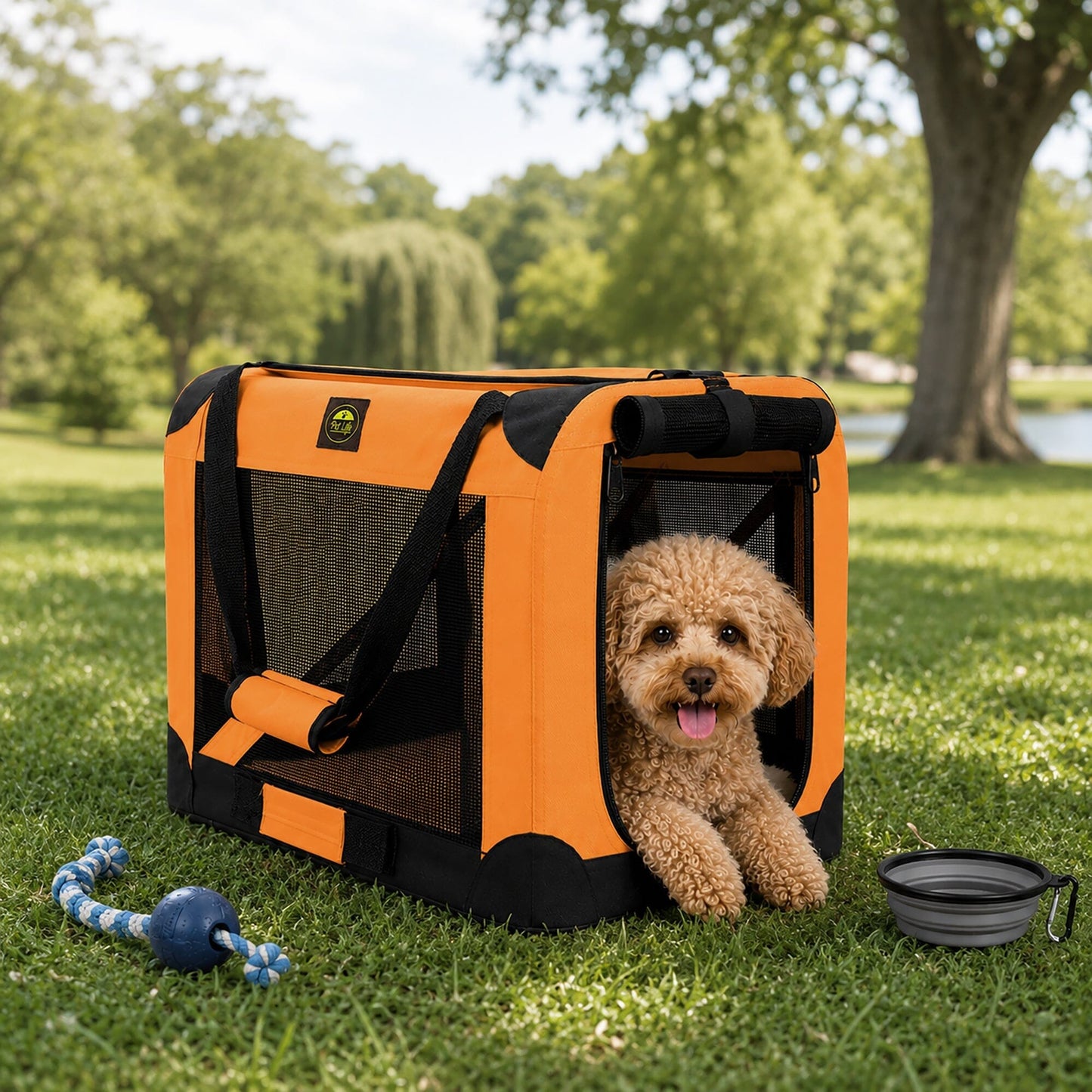 Pet Life ® '360° Vista View' Zippered Soft Folding Collapsible Durable Metal Framed Pet Dog Crate House Carrier