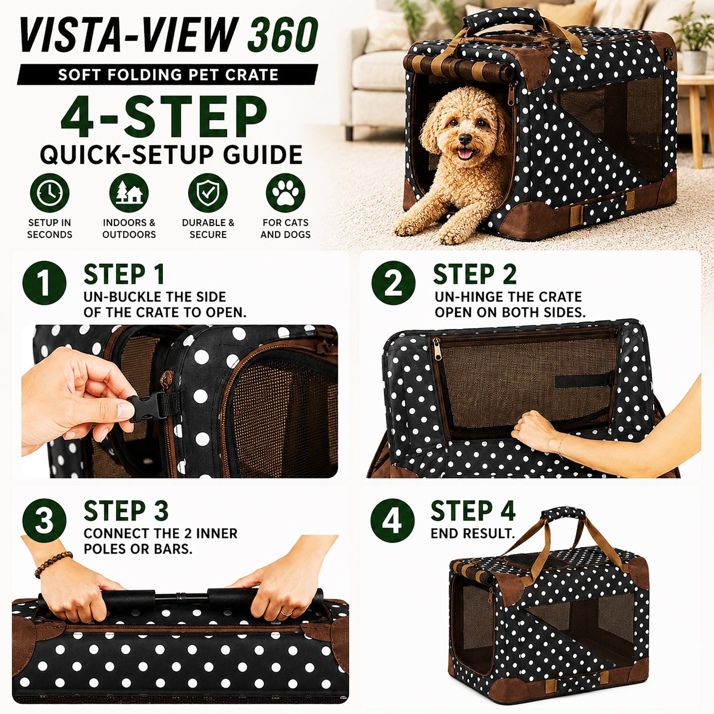 Pet Life ® '360° Vista View' Zippered Soft Folding Collapsible Durable Metal Framed Pet Dog Crate House Carrier