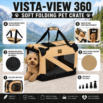 Pet Life ® '360° Vista View' Zippered Soft Folding Collapsible Durable Metal Framed Pet Dog Crate House Carrier