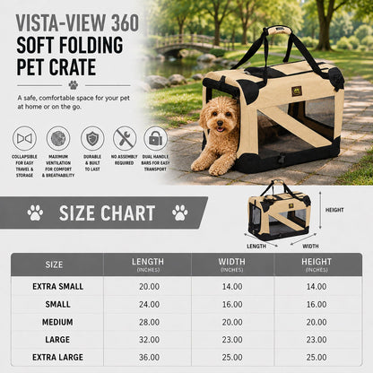 Pet Life ® '360° Vista View' Zippered Soft Folding Collapsible Durable Metal Framed Pet Dog Crate House Carrier
