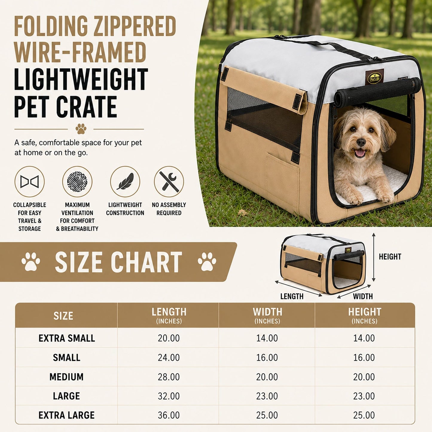 Pet Life ® 'Easy Folding' Zippered Folding Collapsible Wire Framed Lightweight Pet Dog Crate Carrier