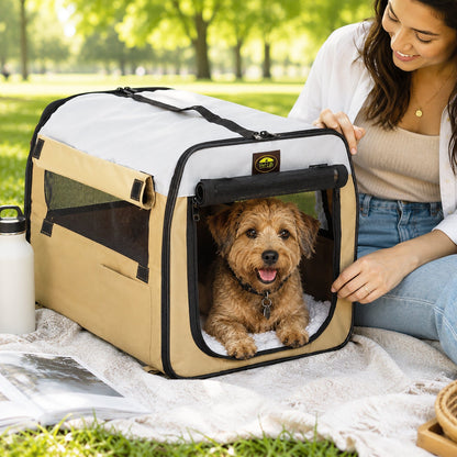 Pet Life ® 'Easy Folding' Zippered Folding Collapsible Wire Framed Lightweight Pet Dog Crate Carrier