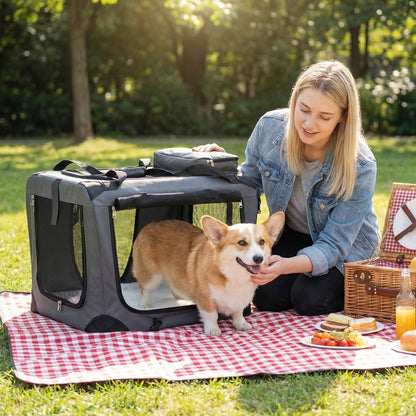 Soft Collapsible Dog Crate with Mesh Windows and 3 Doors