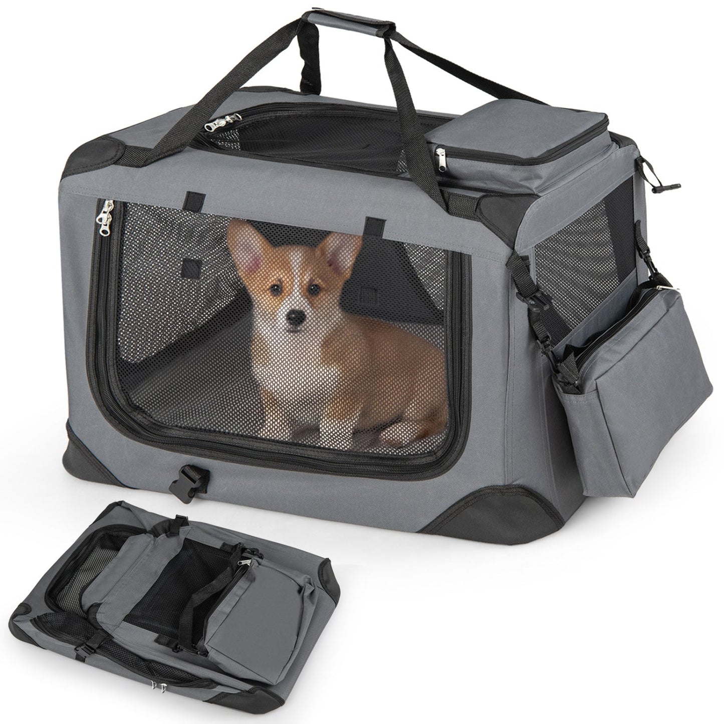 Soft Collapsible Dog Crate with Mesh Windows and 3 Doors