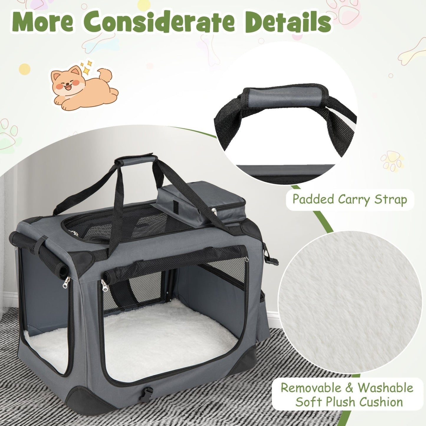 Soft Collapsible Dog Crate with Mesh Windows and 3 Doors