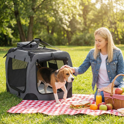 Soft Collapsible Dog Crate with Mesh Windows and 3 Doors