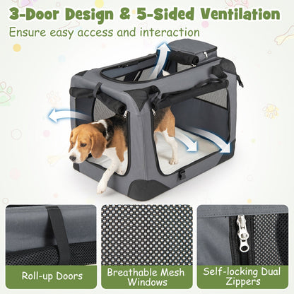 Soft Collapsible Dog Crate with Mesh Windows and 3 Doors