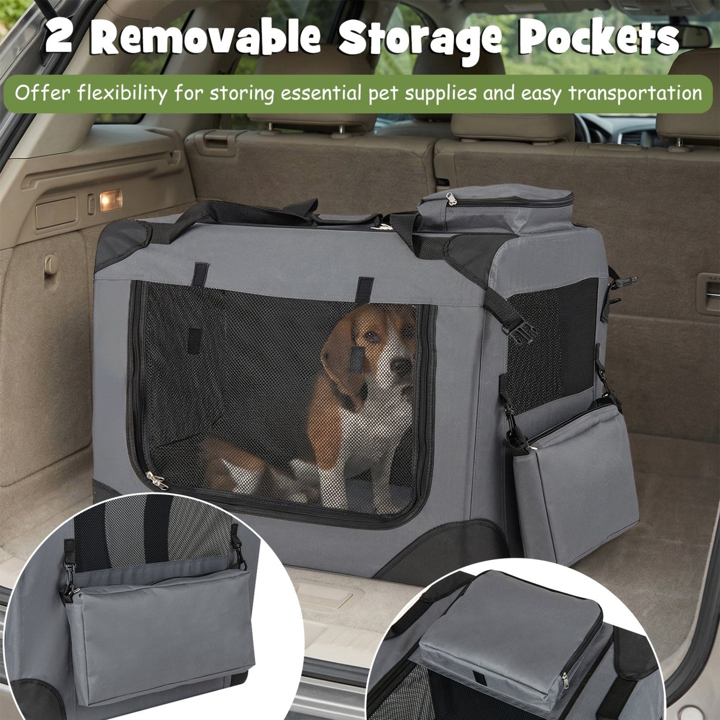 Soft Collapsible Dog Crate with Mesh Windows and 3 Doors