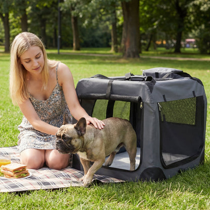 Soft Collapsible Dog Crate with Mesh Windows and 3 Doors