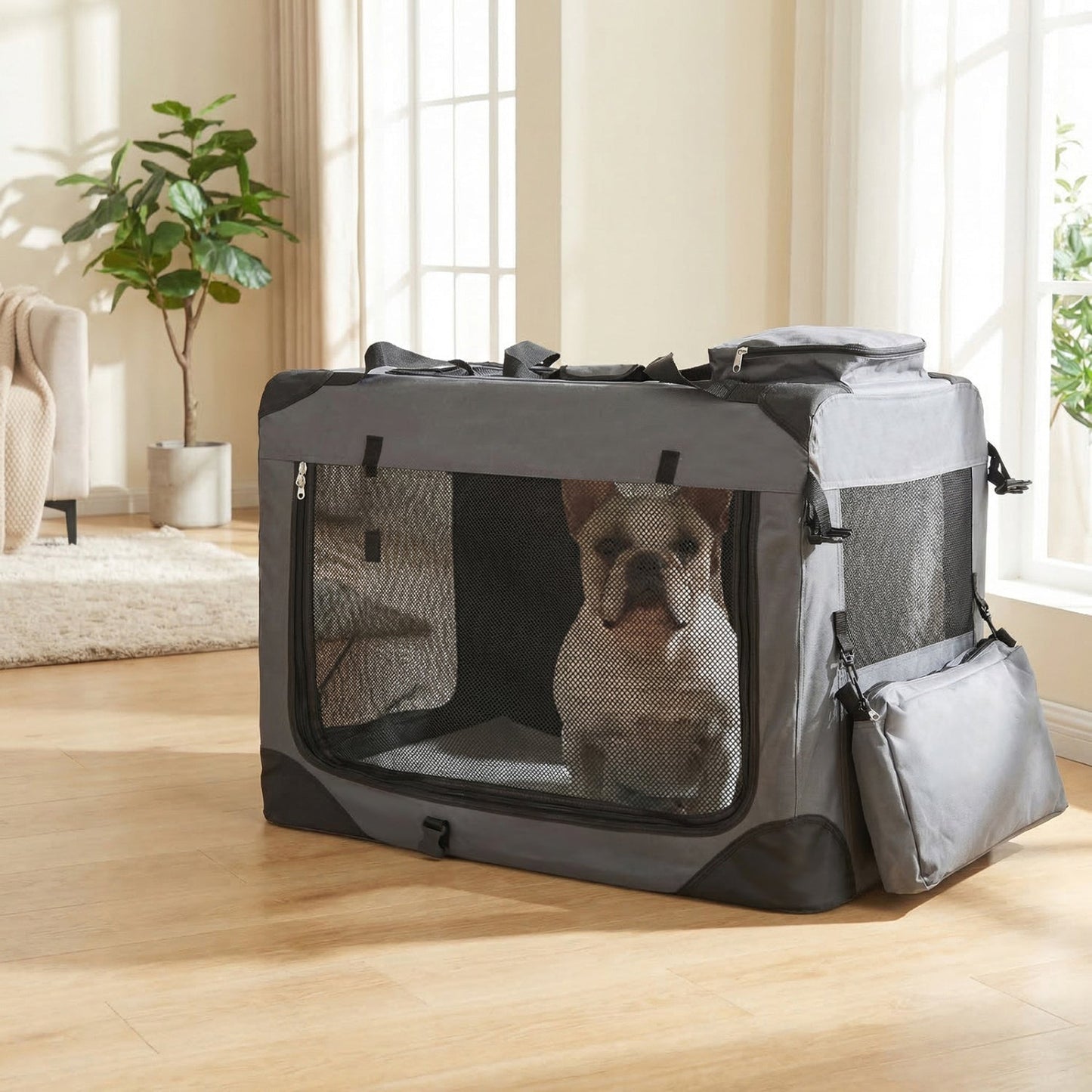 Soft Collapsible Dog Crate with Mesh Windows and 3 Doors