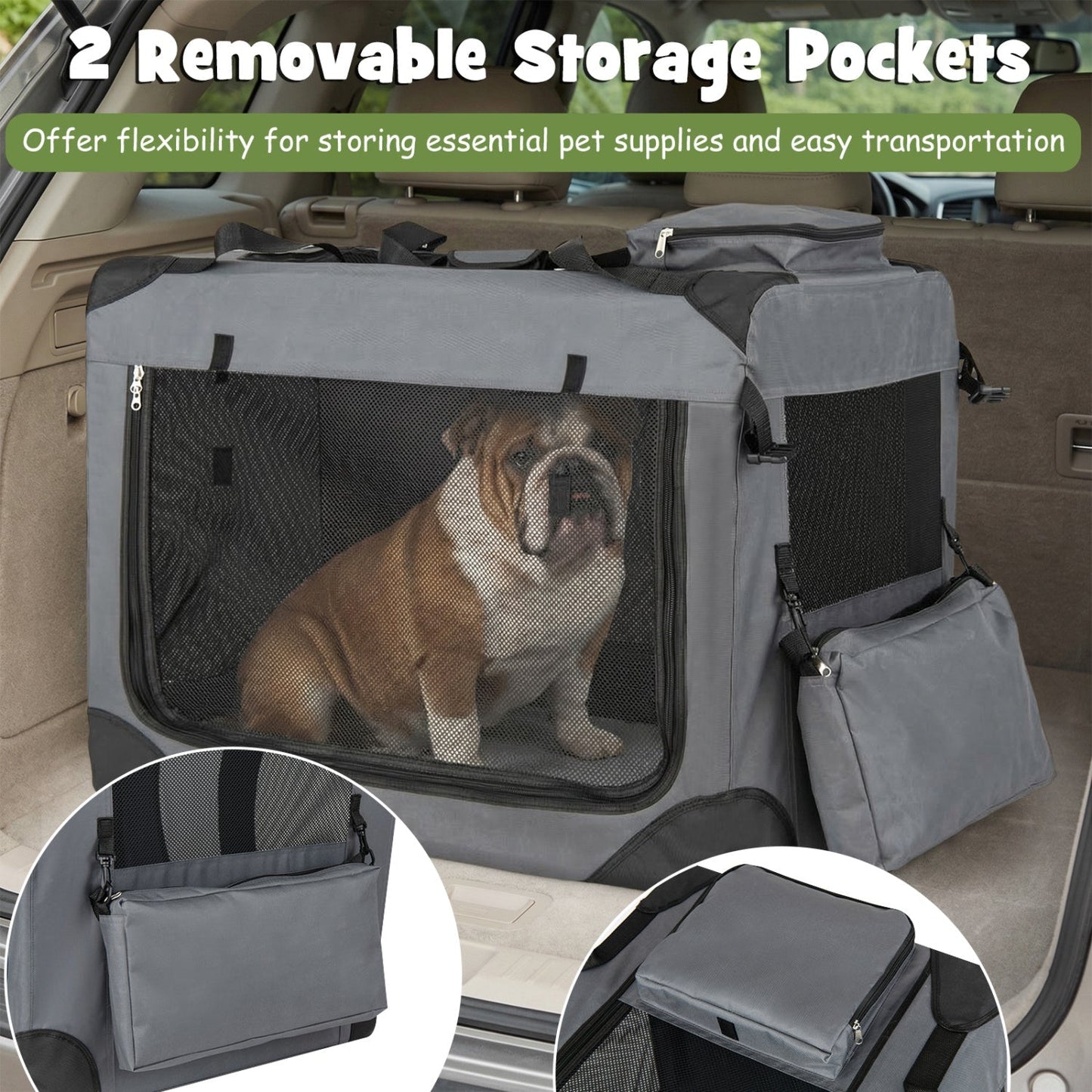 Soft Collapsible Dog Crate with Mesh Windows and 3 Doors