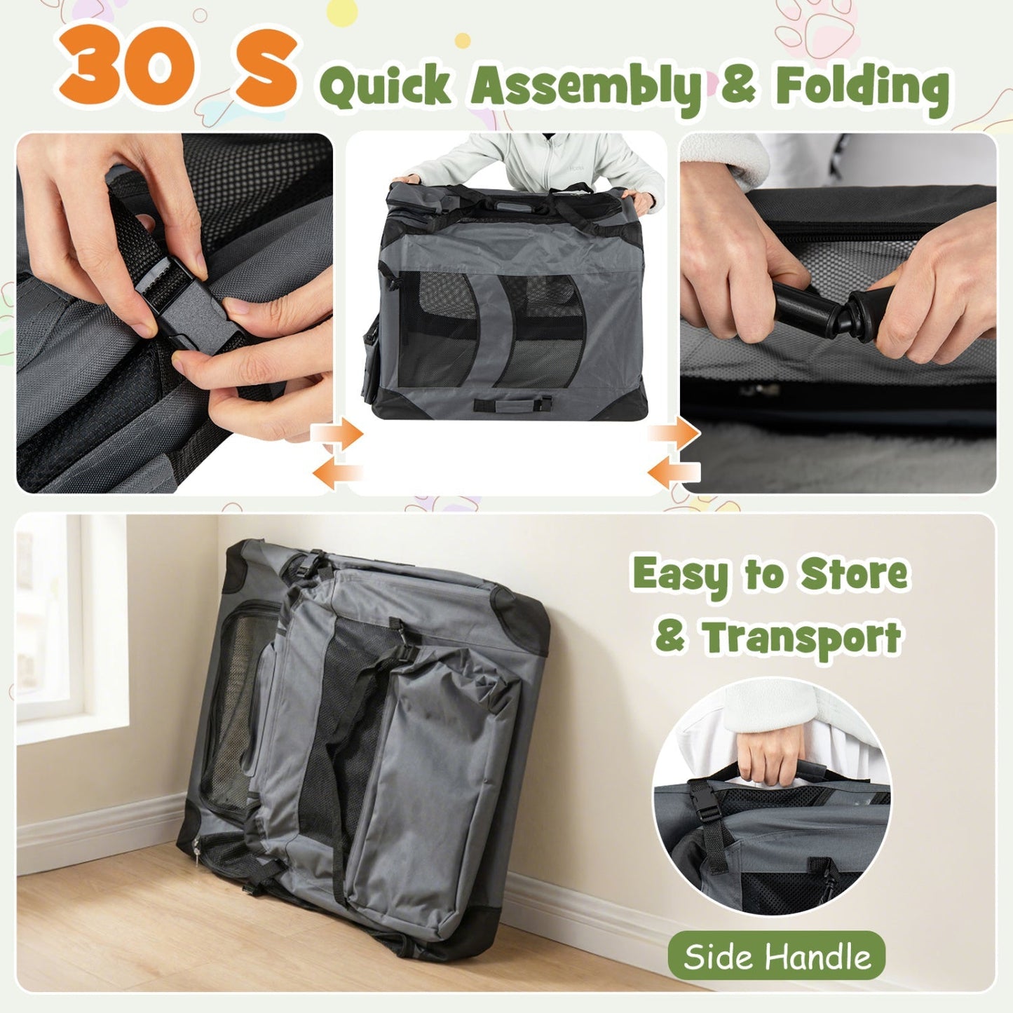 Soft Collapsible Dog Crate with Mesh Windows and 3 Doors