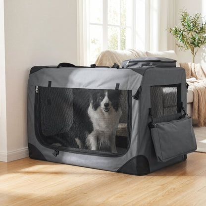 Soft Collapsible Dog Crate with Mesh Windows and 3 Doors