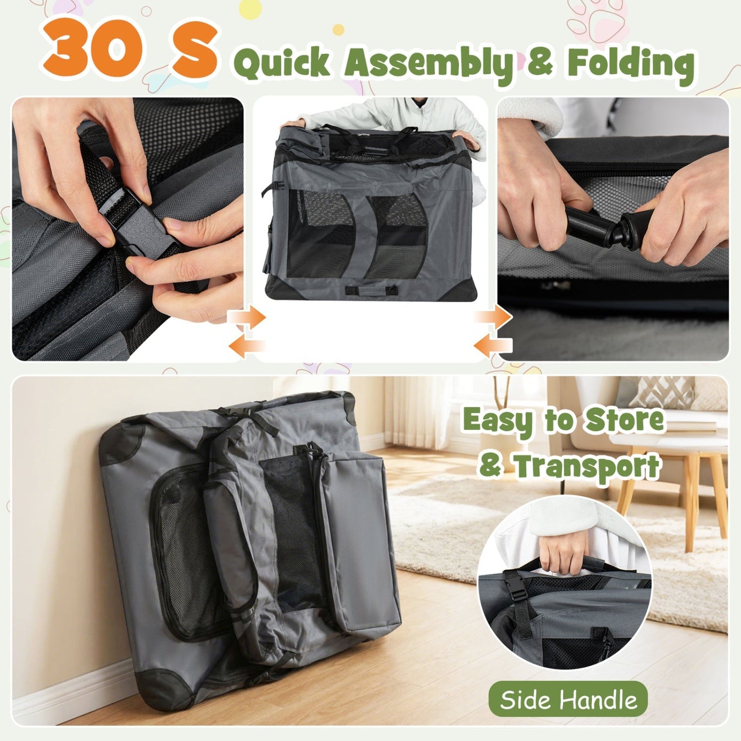 Soft Collapsible Dog Crate with Mesh Windows and 3 Doors
