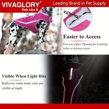 VIVAGLORY Dog Coat For Winter Dog Jacket With Harness Hole, Fleece Dog Vest For Cold Weather Dog Fleece Coat With , Warm Dog Parka Puppy Coat For Snow Puppy Jacket With Zipper, Reflective Dog Coat Dog Jacket For Hunting