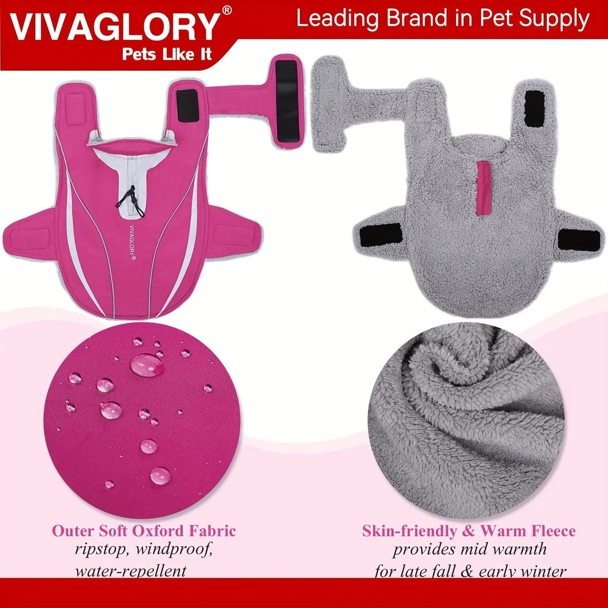 VIVAGLORY Dog Coat For Winter Dog Jacket With Harness Hole, Fleece Dog Vest For Cold Weather Dog Fleece Coat With , Warm Dog Parka Puppy Coat For Snow Puppy Jacket With Zipper, Reflective Dog Coat Dog Jacket For Hunting